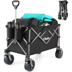 Ohuhu XXL Handcart Foldable Hand Trolley with Brakes for All-Terrain, 200 L/200 kg Load Capacity, Beach Trolley, Garden Trolley, Tool Trolley with Adjustable Handle for Garden, Camping, Shopping,