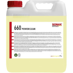 SONAX PowerClean (10 litri) Ļoti efektīvs tīrīšanas līdzekļa koncentrāts priekšattīrīšanai automazgātuvēs un pašapkalpošanās mazgātavās, kā arī lauksaimniecības un celtniecības tehnikas tīrīšanai Produkta Nr.