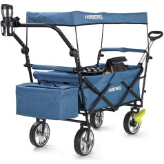 Hoberg Foldable Premium Handcart Incl. Roof with UV Protection (LSF30), Hand Trolley with Drink Holder, Cooler Bag (13 Litres), Telescopic Handle & Brakes, As Transport Trolley up to 80 kg Load