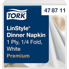 Tork 478711 Linstyle Premium Dinnerservietten Weiß / Servietten stoffähnlich und drošfähig / 1-lagig / Premium Qualität / 12 x 50 (600) Airlaid Servietten / 39 x 39 cm (B x L)