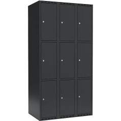 kaiserkraft | Schließfachschrank Fydor | 3 Fächer | grau | B 900 mm | 3 Abteile | flache Dachform | Zylinderschloss