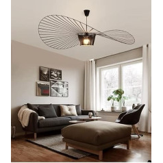 Qiaomao Vertigo lampa melna 80 cm Vertigo piekaramais apgaismojums dzīvojamā istaba E27 LED lustra Retro Vertigo, stikla šķiedras tērauds + poliuretāns Vintage Hat piekaramais apgaismojums, moderna lustra, regulējams augstums