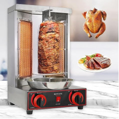 Naturalpowev Kommerzielle Shawarma-Maschine mit 2 Brennern, vertikaler Broiler, Kebab-Gyro-Grillmaschine, türkische Grillmaschine für Fleisch, Hühnchen, 360° drehbar und Fleischauffangschale