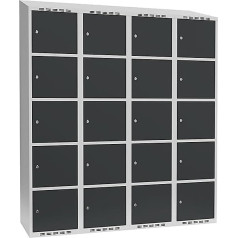 kaiserkraft | Schließfachschrank Fydor | 5 Fächer | lichtgrau/grau | B 1200 mm | 4 Abteile | schräge Dachform | Zylinderschloss