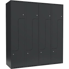 kaiserkraft Fydor Wardrobe Locker, Z-Shape Compartments, Grey, W 1200 mm, 4 Compartments, Flat Roof Shape, Cylinder Lock