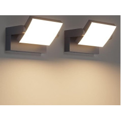 Klighten Pack of 2 Wall Light 24 W āra iekštelpu sienas lampas IP65, modernas sienas lampas ar grozāmu LED paneli, āra sienas lampas dārzam, ieejai, terasei, 1500 lūmenu, antracīts, silti balta, 3000 K