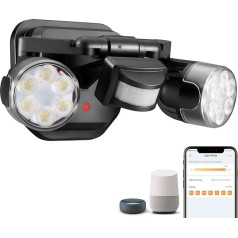 OREiN inteliģentais LED prožektors ar kustības sensoru Āra 1600 Lm, 450° rotācijas leņķis, 12 W = 150 W, 3 darba režīmi, 5000 K IP65 āra prožektors, saderīgs ar Alexa/Google Home, garāžai, pagalmam