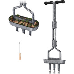 EEIEER zāliena aerators, zāliena aerators zālienam, dobi karotes ar uzglabāšanas paplāti, izliektas malas, T-veida rokturis, zāliena skarifikators, lieljaudas rokas skarifikators, zāliena aerācija sablīvētām augsnēm, zāliena kopšana