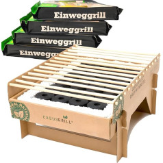 5 x CasusGrill Eco vienreizlietojamais grils 100% ilgtspējīgs - ekoloģiskais grils bez dūmiem, 31 x 24 cm, bambusa kokogles un gatavošanas režģis, dabīgi materiāli, mazāk CO2 emisiju, 5 minūtes gatavs darbam vairāk nekā 1 stunda