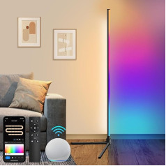 Fortand LED stūra lampa, WiFi RGBCW stāvlampa Dzīvojamā istaba Dimmable LED grīdas lampa, saderīga ar Alexa/Google Home, LED stūra lampa ar tālvadības pulti, moderna lasīšanas lampa, viedā grīdas lampa,