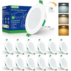 HOMEOW LED iegremdējamais prožektors, 230 V, plakans, 7 W, 600 LM, dimmējams LED prožektors, silti balts, 2700 K, neitrāli balts, 4000 K, vēss balts, 6000 K, IP44, iebūvēts vannas istabas apgaismojums, 75-90 mm caurums