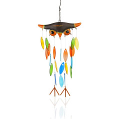 Pūce Wind Chime, dzelzs tautas mākslas Pwl stikla vēja zvans sienā H anging Home Art Decor, skaista apdare mājai, istabai, terasei, verandai, dārzam, pagalmam