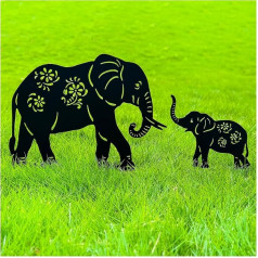 2 Stück Elefant Metall Dekorative Gartenstecker Elefant Geschenke für Frauen/Männer Elefant Silhouette Statuen für Hofkunst, Terrasse, Außendekoration, Gartendekorationen, Rasenornamente