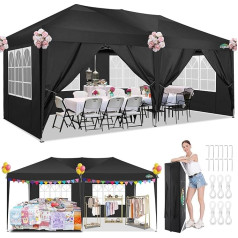 COBIZI Gazebo 3 x 6 Ūdensizturīga saliekamā lapene ar 6 sānu paneļiem Āra saliekamā lapene Stabila UV aizsardzība 50+ Pop Up dārza lapene Svētku telts āra, dārza, svinībām, kāzām, tirgum (3 x 6 m)