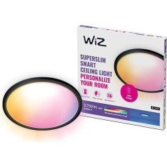 WiZ Superslim griestu gaisma (WiZ Colour), melna, viedais LED apgaismojums (WiFi un Bluetooth), 32 W, 2700-6500 Kelvīnu, regulējams no auksti baltas līdz silti baltai, IP20