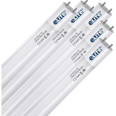 eLITe LED Tube T8, 90 cm, Very Bright, 1600 lm, 12 W, 830, 3000 Kelvin, Warm White, 330 Degrees, Homogeneous Light, Glass, Long Lasting 50,000 Hours, 26 mm Diameter, Includes Starter, Pack of 5