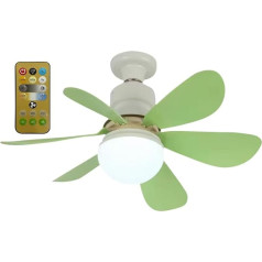 BomKra Griestu gaisma ar ventilatoru un tālvadības pulti, 30 W griestu ventilators ar apgaismojumu, 3 ātrumi, 3 režīmi, aptumšojams, taimeris, LED griestu ventilators ar lampu guļamistabai (zaļš)