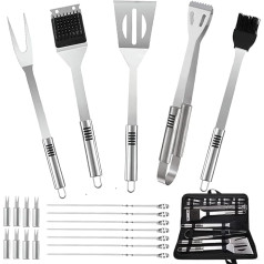 BBQ Accessory Kit 20 Pieces Stainless Steel BBQ Grill Tools Set for Smoker Camping Grill Barbecue Tools BBQ Utensil Set Outdoor Cooking Tool Set with Canvas Bag Gift for Thanksgiving Day