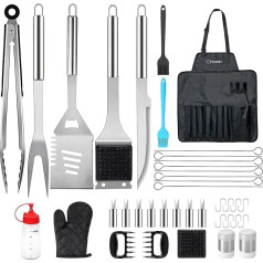 TYHYDMY 39-teiliges Grillzubehör-Set mit Schürzen-Aufbewahrungstasche, Premium-Edelstahl-Outdoor-Grillzubehör-Set - Grillutensilien-Set für Camping und Hinterhof, Geschenke für Männer und Frauen