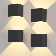 OTeedo 4 x LED sienas lampas iekštelpu/āra sienas lampas iekštelpās 12 W 3000 K silti balta sienas lampa ārā Regulējams gaismas staru kūlis IP65 sienas lampa melna āra lampa Sienas lampas lietošanai iekštelpās