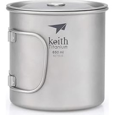 Keith Titanium Ti3208 vienstāva krūze ar salokāmu rokturi un vāku - 22 fl oz