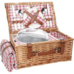 Wicker Basket Set for 2 People with Waterproof Picnic Blanket and Large Insulated Cooling Compartment, Wicker Picnic Basket with Cutlery Service Kits for Camping, Wedding, Anniversary