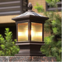 WFZRXFC Braunes Glas Lampenschirm Außenpfosten Licht Quadrat IP23 Wasserdicht und Blitzschutz Pfostenlampe Retro Einfachheit Säulenlicht für Dekoration Eingang Villa Garten Shop Säule Lampe verwendet