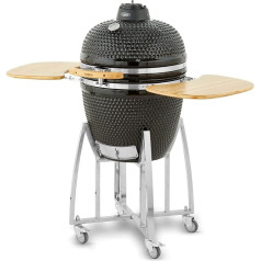 Tower Kamado T978532 XL Keramiskais ogļu grils ar nolokāmiem koka plauktiem melns