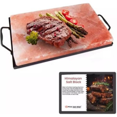 Salzblock-Set mit Stahltablett (30,5 x 20,3 x 2,5 cm), Himalaya-Kochplatte zum Grillen, Kochen und Servieren, 100 % reiner, natürlicher Salzstein in Lebensmittelqualität, einzigartiges Geschenk für