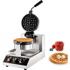 VEVOR Round Waffle Iron, 1300 W, Contact Grill, Belgian Waffle Iron, Set of 4, Stainless Steel Waffle Maker with Food Clip & Brushes & Scald-Proof Handle, for Cafés, Restaurants etc.