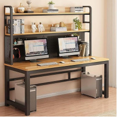 CUCKQUIC Schreibtisch Für Das Homeoffice, Industrie-Computertisch Mit Ablageflächen Und Stecktafel, 3-Stufiger Schreibtisch Mit Großer Holz-Arbeitsfläche, Zur Aufbewahrung Von Arbeits B,174x60x120cm