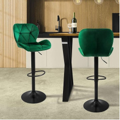 ML-Design Bāra krēsli Komplekts no 2 Velvet Cover Green Polsterēts bāra krēsls ar atzveltni un kāju balstu Regulējams augstums 59-79 cm 360 ° rotējošs Bistro krēsls Grozāms krēsls Bāra krēsli