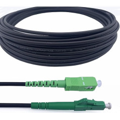 Elfcam® - 100 m garais stikla šķiedras kabelis LC/APC ar SC/APC Simplex Singlemode, 9/125 μm OS2, FTTH LWL Patchkabel, melns (100M)