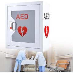 CYMYYDS AED-Defibrillator-Aufbewahrungsschrank, wandmontierter Herz-Defibrillations-Alarmkasten aus Stahl mit Alarmsystem, für Zuhause, Büro, Pflegeheim, Bus, 14.1x7x15.7 Zoll