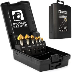 monkeystrong Countersink komplekts 90° Diametrs 6,3 - 20,5 mm Izgatavots no HSS tērauda - patiešām ass - Countersink un attīrīšanas komplekts kokam, metālam un plastmasai praktiskā glabāšanas kastē