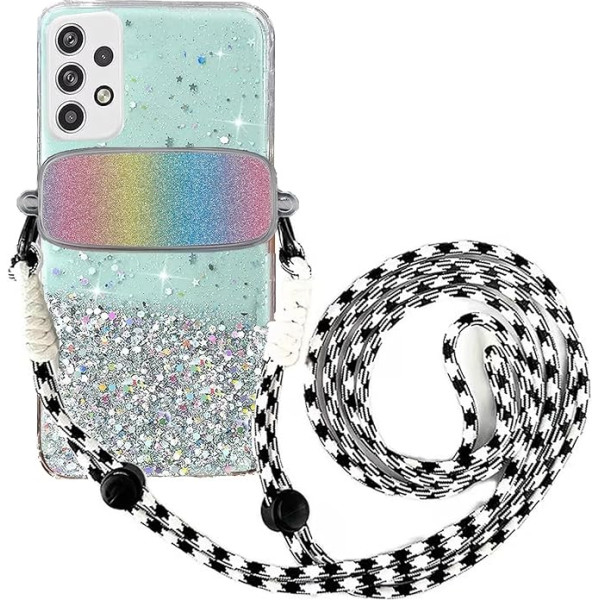 Tivenfezk Nadoli for Samsung Galaxy A32 4G Glitter Mobilā telefona ķēdes vāciņš, silikona mirdzošs caurspīdīgs crossbody futrālis, aizsargvāciņš ar tālruņa stiprinājuma siksniņu, stiprinājuma siksniņu