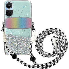 Tivenfezk Nadoli priekš Oppo Reno 10/10 Pro Glitter mobilā telefona ķēdes futrālis, silikona mirdzums caurspīdīgs crossbody somiņa karājas, aizsargvāciņš ar tālruņa stiprinājuma siksniņu siksniņu