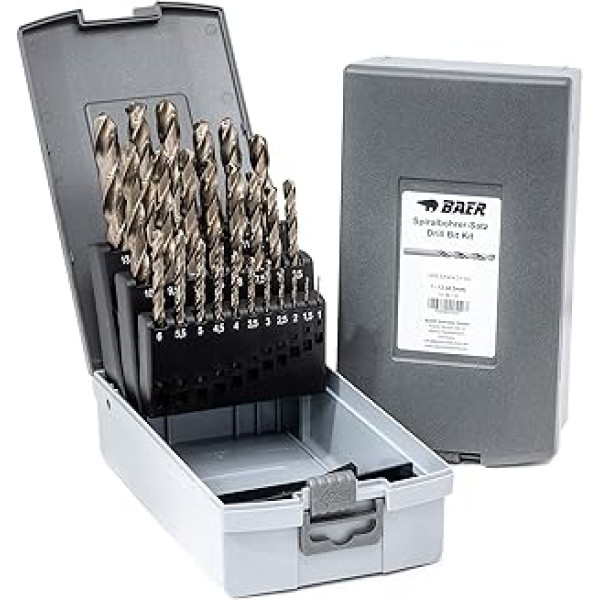 BAER HSSE Twist drill komplekts (0,5 mm pieaugošais līmenis) 1-13 mm - Twist drill komplekts no augstas sakausējuma HSSE/kobalta tērauda - tērauda urbju komplekts - dzelzs urbju komplekts - spirālveida urbju komplekts - urbju komplekts no tērauda -