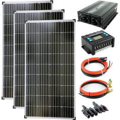 solartronics komplekts 3x130 Watt Solarmodul 1500 Watt Wandler Laderegler Photovoltaik Inselanlage