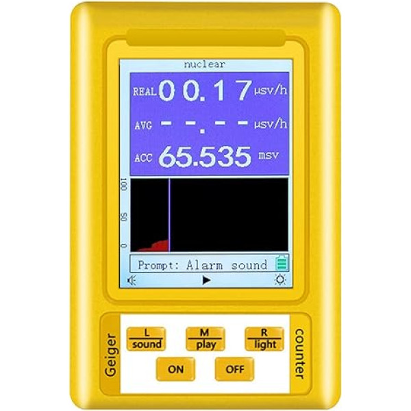 Geigerio skaitiklis, radioaktyvumo branduolinės spinduliuotės detektorius, rankinis branduolinės spinduliuotės detektorius, elektromagnetinės spinduliuotės detektorius, visiškai funkcionalus testeris namams, biurui, lauke