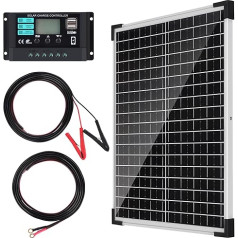 DERUXI 25 W 12 V monokristālu saules paneļu saules moduļu komplekts 25 vatu saules paneļu komplekts ar 10 A lādēšanas kontrolieri + kabelis ar krokodilu skavām + kabelis ar O-Ring savienojumu Fotogalvaniskās sistēmas grīdai