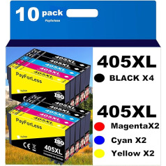 405XL multipakete, kas ir saderīga ar Epson 405 XL printeru kasetnēm, kas paredzētas Workforce Pro WF-4820 WF-3820 WF-4830 WF-4840 WF-4830 WF-3825 WF-4825 WF-7835 (10 iepakojumi - 4 melni, 2 zili, 2 magenta, 2 dzelteni)