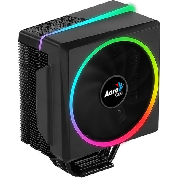 Aerocool Cylon 4 ARGB CPU dzesētājs, 1 x 120 mm PWM ventilators, ASUS Aura Sync, Mystic Light Sync, Gigabyte RGB Fusion, saderīgs ar AMD un Intel platformām, ideāls gaisa dzesēšanas risinājums, melns