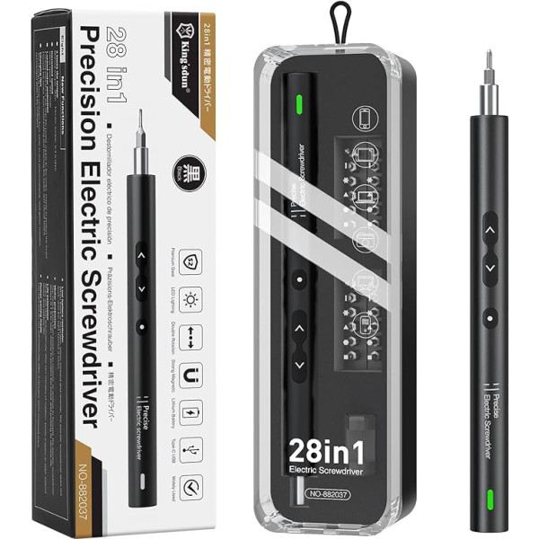 Mini elektriskais skrūvgriezis E-Durable 28-in-1 Portable Cordless Screwdriver ar 24 bitiem, uzlādējams elektriskais skrūvgriezis LED Dual Mode Power Remonta komplekts viedtālruņiem, klēpjdatoriem, kamerām, pulksteņiem