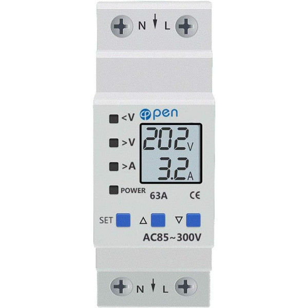 AC 85-300V 50/60Hz 63A pārsprieguma aizsargs, zemsprieguma aizsardzība, montāžas aizsardzība uz DIN sliedes