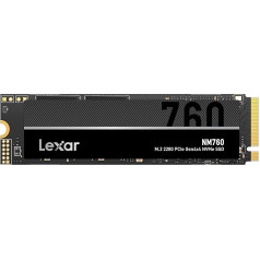 Lexar NM760 1TB SSD, M.2 2280 PCIe Gen4x4 NVMe 1.4 iekšējais, līdz 5300 MB/s nolasīšanai, 4500 ierakstīšanai, iekšējais cietvielu disks PS5, datoriem, portatīvajiem datoriem, spēlētājiem, profesionāļiem (LNM760X001T-RNNNG), melns