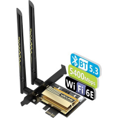 WiFi kortelė 5400Mbps PCIe WiFi 6E WAVLINK nauja tinklo kortelė adapteris belaidis trijų juostų AX210 su Bluetooth 5.3, MU-MIMO WPA3 OFDMA žemo profilio laikiklis, radiatorius Windows PC