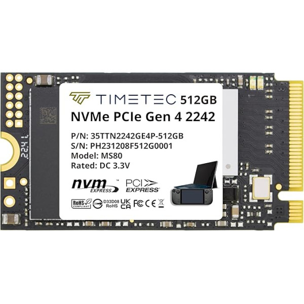 Timetec M.2 SSD NVMe PCIe Gen 4x4 iekšējais cietvielu disks (2242 512GB Gen4x4)