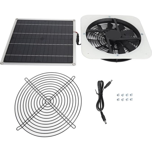 Tyenaza saules paneļa ventilatora komplekts, 100W 12V 2A saules bateriju darbināms siltumnīcas ventilators ar saules paneli, ūdensizturīgs apaļš ventilācijas korpuss, saules izvilkšanas ventilators (balts)