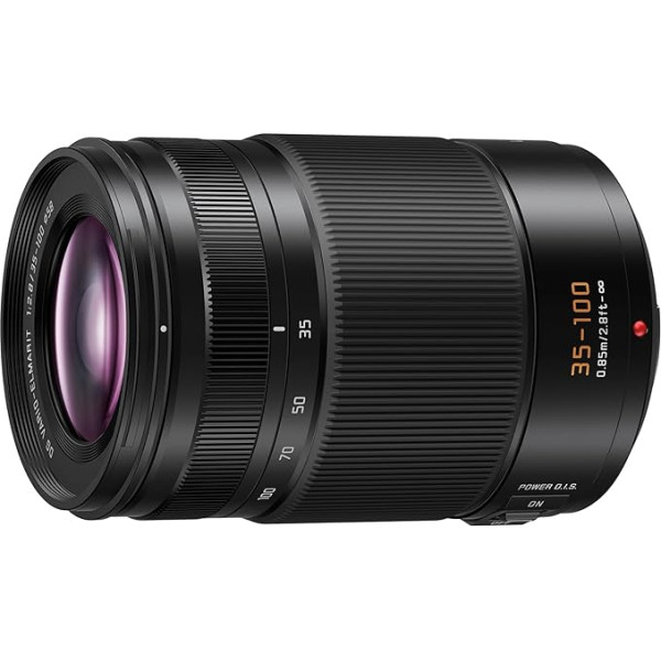 Panasonic Lumix H-ES35100E Leica DG Vario-Elmarit 35-100 mm tālummaiņas F2.8 objektīvs, Micro Four Thirds kameras objektīvs, telefoto objektīvs, Power OIS, izturīgs pret šļakatām/putekļiem/aizsalšanu, ideāli piemērots video, melns